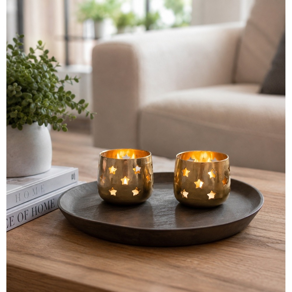 Vintage Brass Star Cutout Votive Candle Holders Set of 2 Gold Celestial Boho